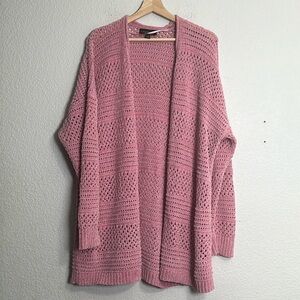 Lane Bryant Women’s Size 18/20 Open Weave Cardigan Pink Chenille Metallic Thread